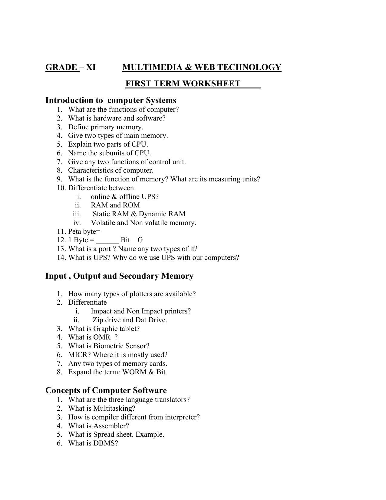 CBSE Worksheets for Class 11 Multimedia Assignment 2 - Page 1