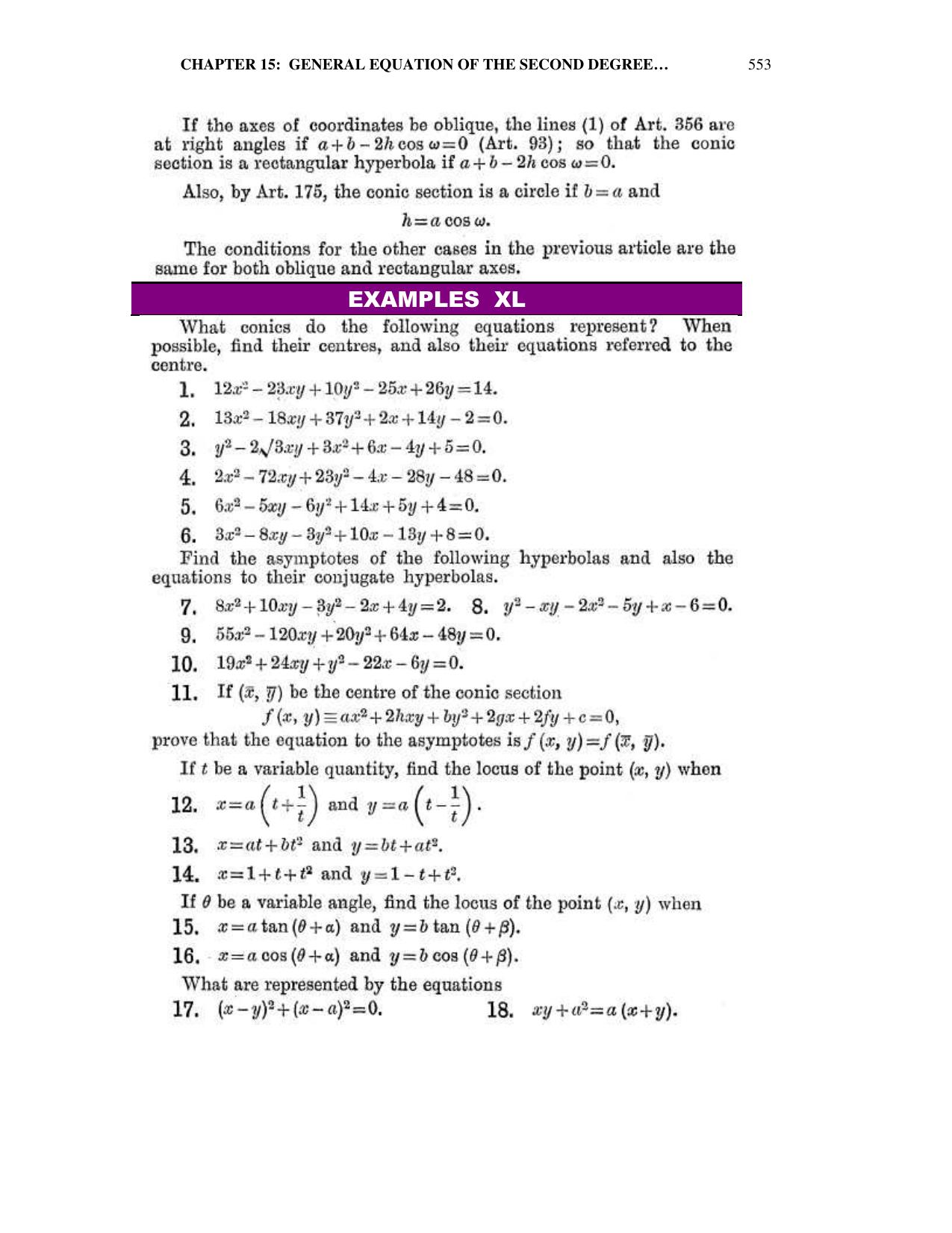 Chapter 15: General Equation Of The Second Degree - SL Loney Solutions: The Elements of Coordinate Geometry - Page 10