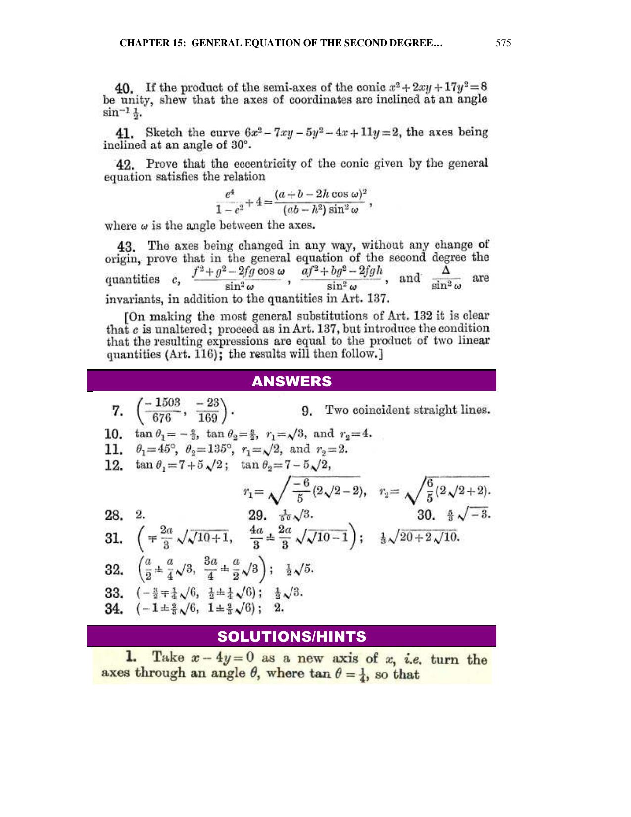 Chapter 15: General Equation Of The Second Degree - SL Loney Solutions: The Elements of Coordinate Geometry - Page 32
