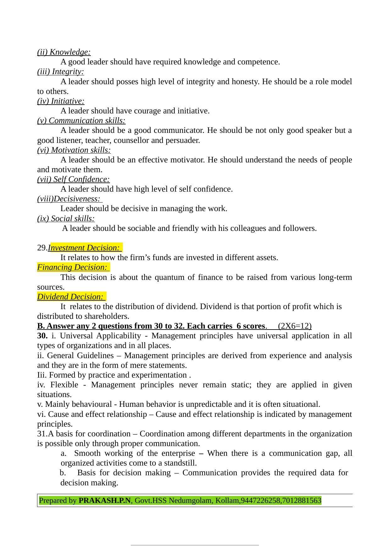 Kerala Plus Two 2022 Business Studies Model Answer Key - Page 5