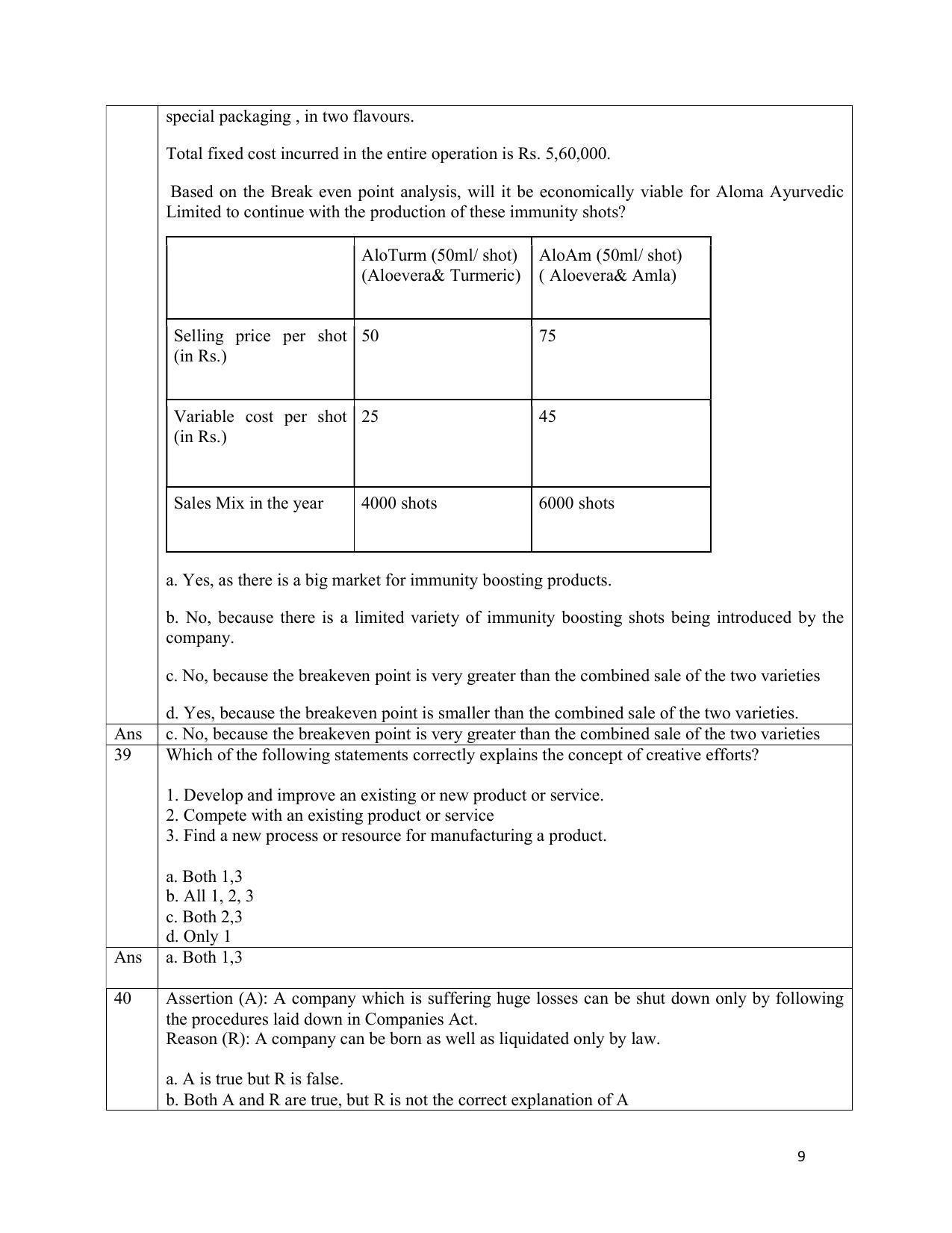 Cbse Class 12 Entrepreneurship Marking Scheme And Solutions 2021 22 Indcareer Docs 4242