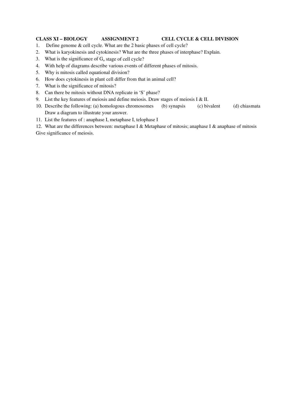 CBSE Worksheets for Class 11 Biology Assignment 2 - Page 1
