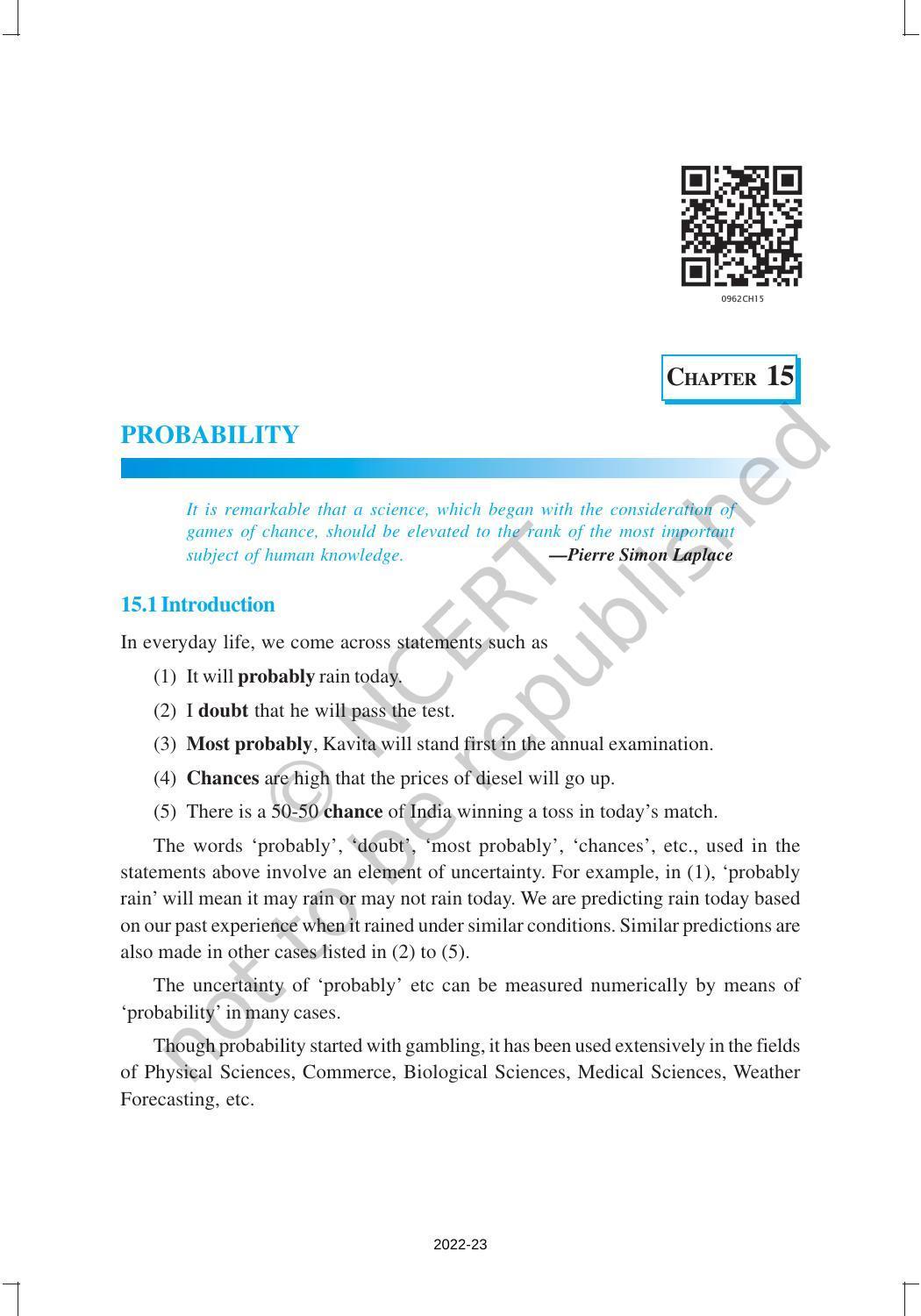 NCERT Book for Class 9 Maths Chapter 15 Probability - Page 1