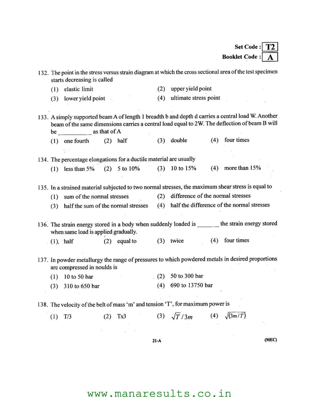 AP ECET 2016 Mechanical Engineering Old Previous Question Papers - Page 20