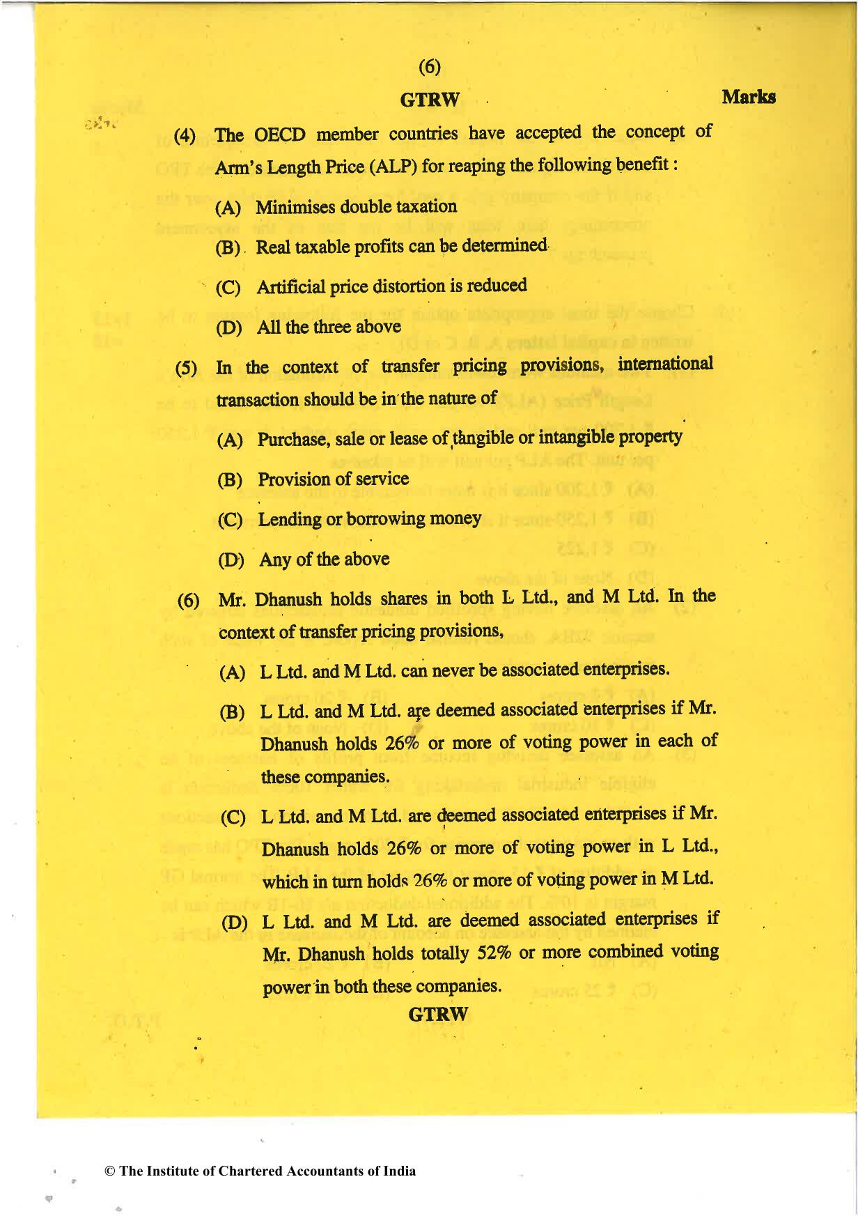 CA Final May 2018 Question Paper - Paper 6C – International Taxation - Page 6