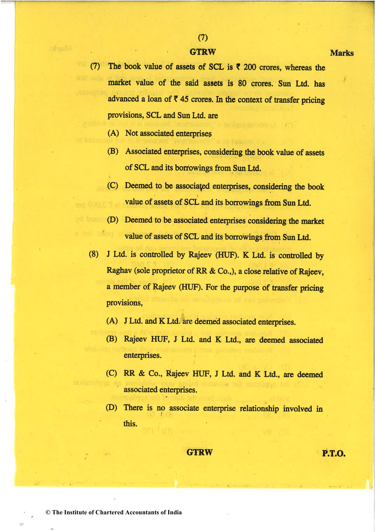 CA Final May 2018 Question Paper - Paper 6C – International Taxation - Page 7