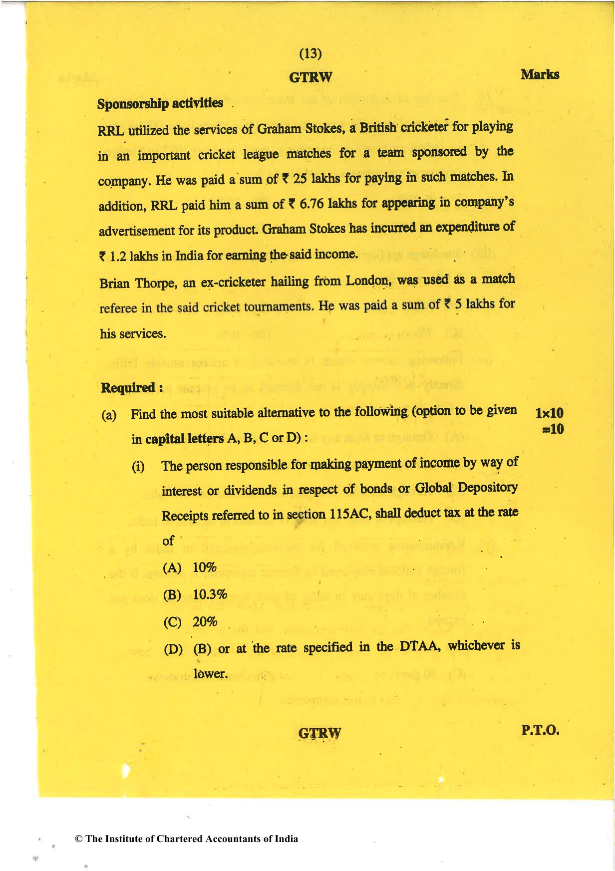 CA Final May 2018 Question Paper - Paper 6C – International Taxation - Page 13