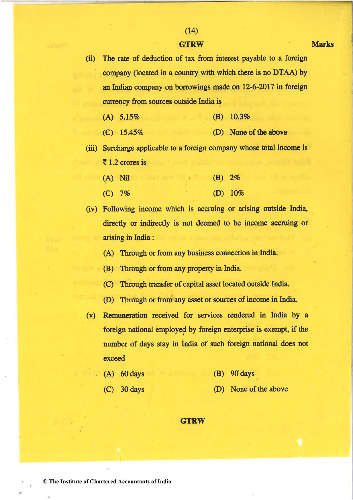 CA Final May 2018 Question Paper - Paper 6C – International Taxation - Page 14