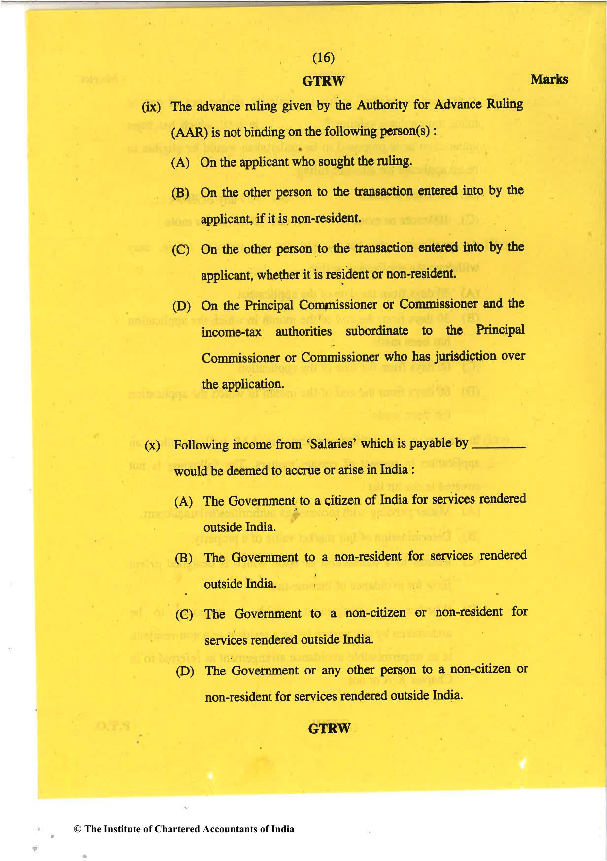 CA Final May 2018 Question Paper - Paper 6C – International Taxation - Page 16
