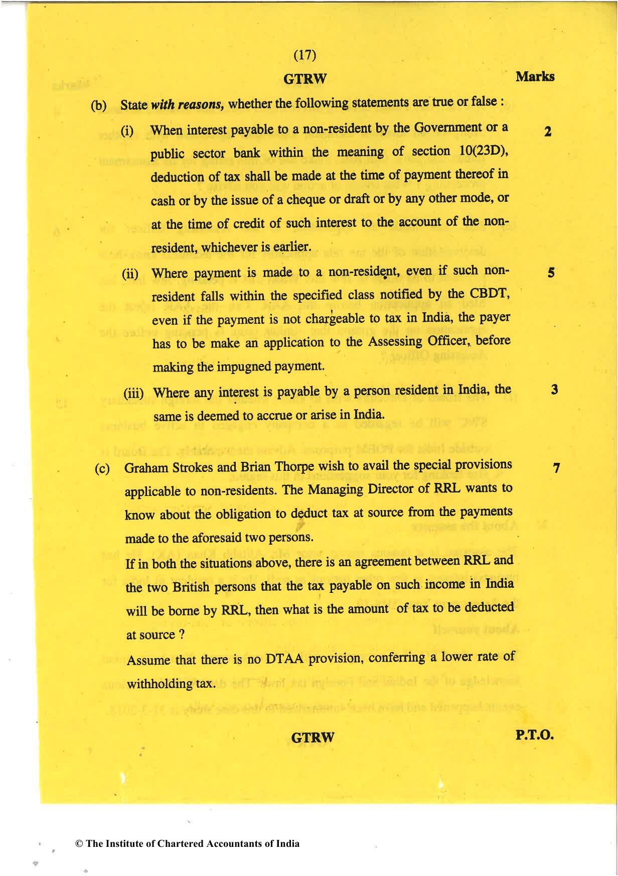 CA Final May 2018 Question Paper - Paper 6C – International Taxation - Page 17