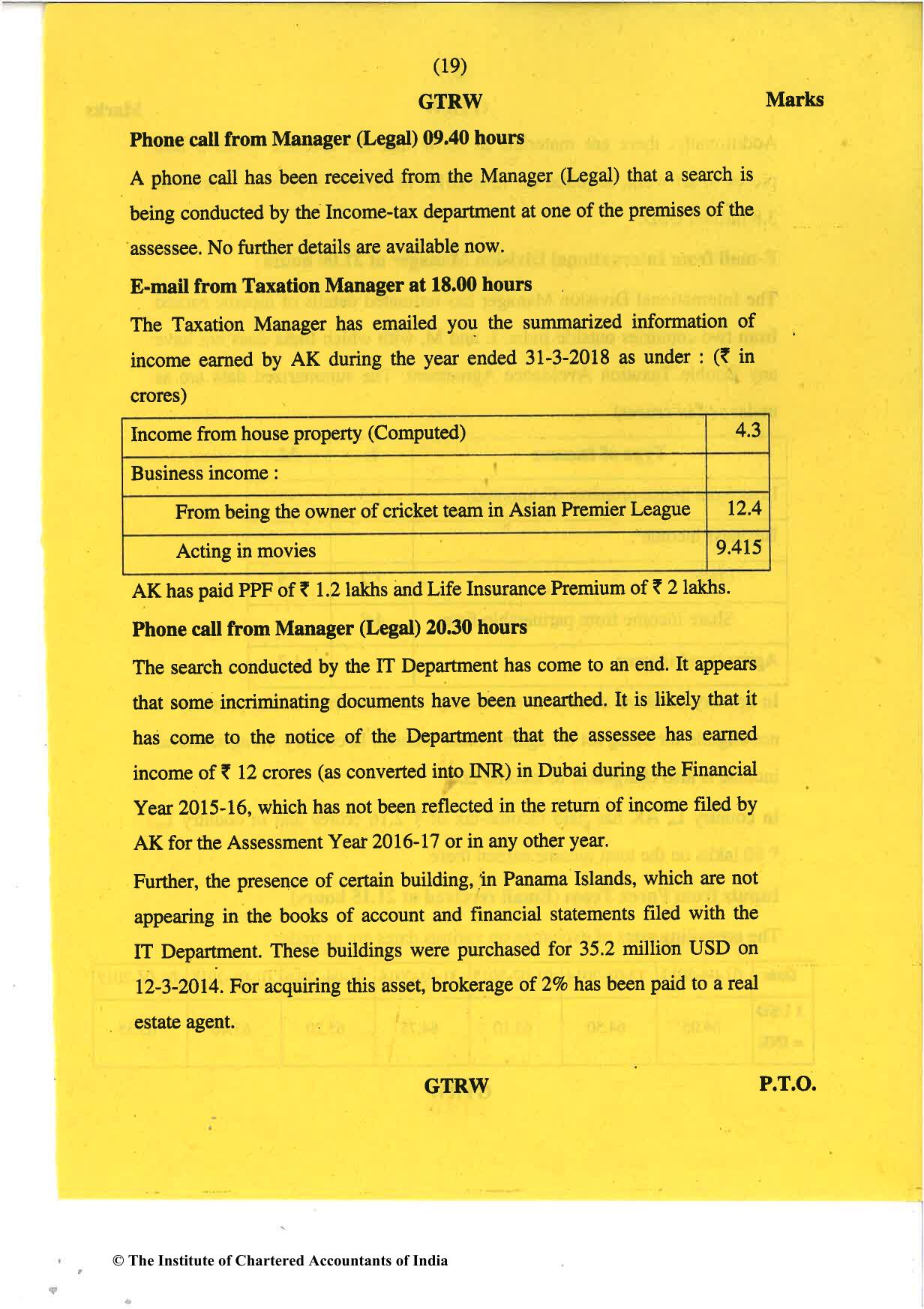 CA Final May 2018 Question Paper - Paper 6C – International Taxation - Page 19