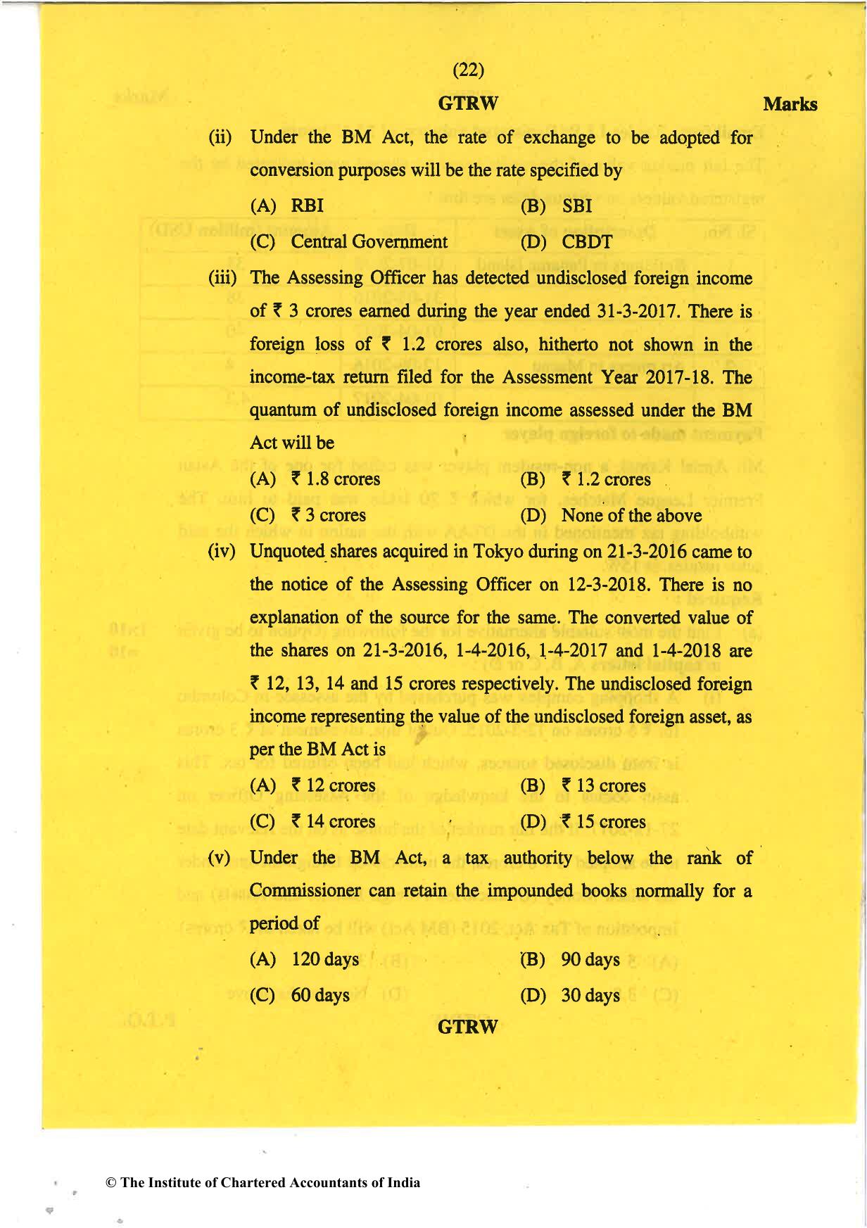 CA Final May 2018 Question Paper - Paper 6C – International Taxation - Page 22