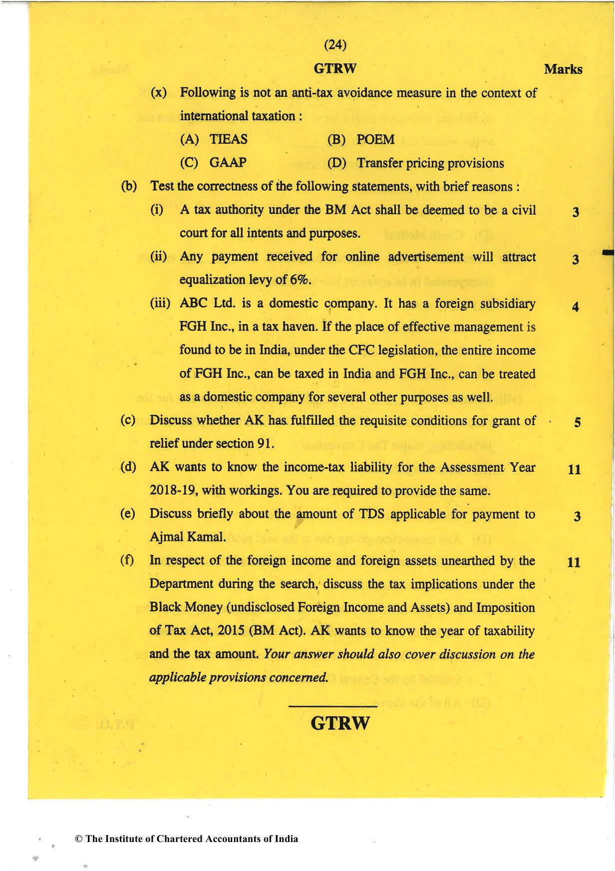 CA Final May 2018 Question Paper - Paper 6C – International Taxation - Page 24