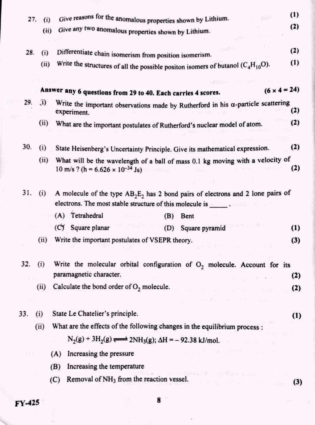 Kerala Plus One 2022 Chemistry Supplementary Question Papers - Page 4