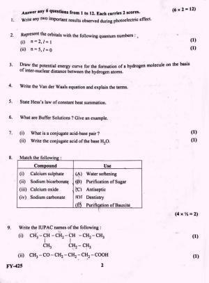 Kerala Plus One 2022 Chemistry Supplementary Question Papers