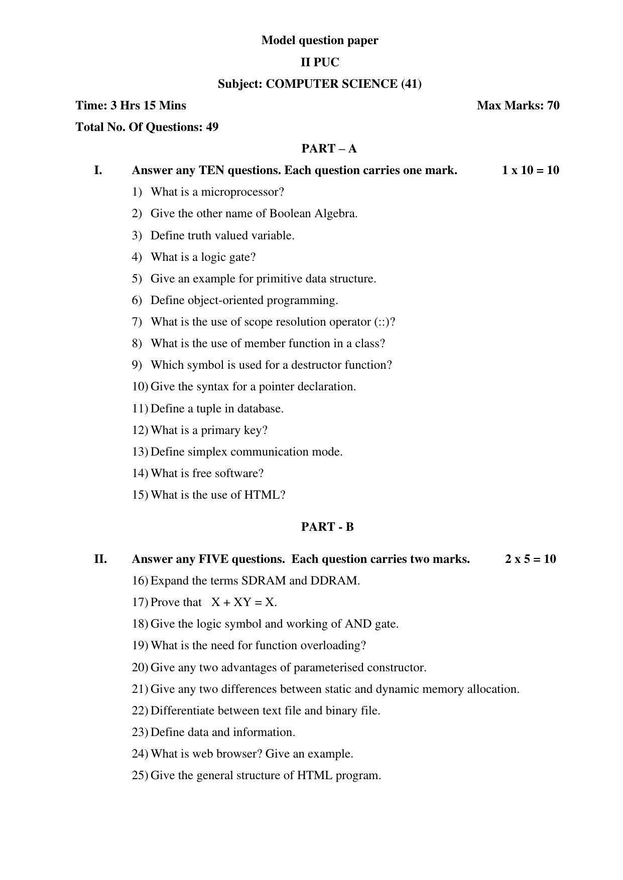 Karnataka 2nd Puc Model Question Paper 2024   Image To U