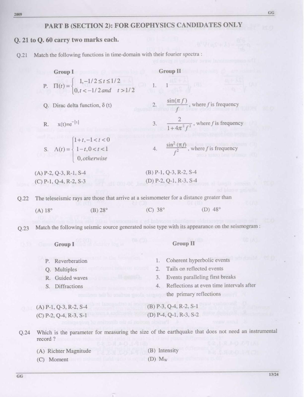 GATE 2009 Geology and Geophysics (GG) Question Paper with Answer Key ...