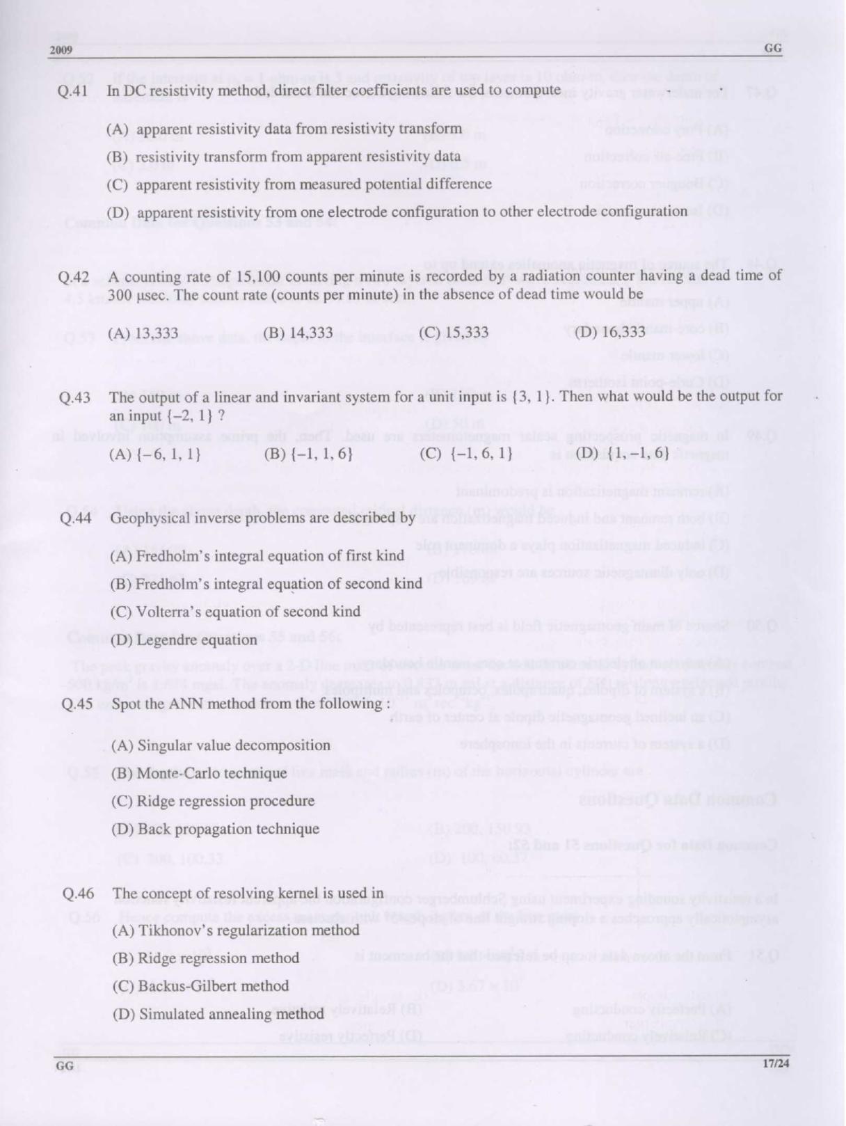 GATE 2009 Geology and Geophysics (GG) Question Paper with Answer Key ...