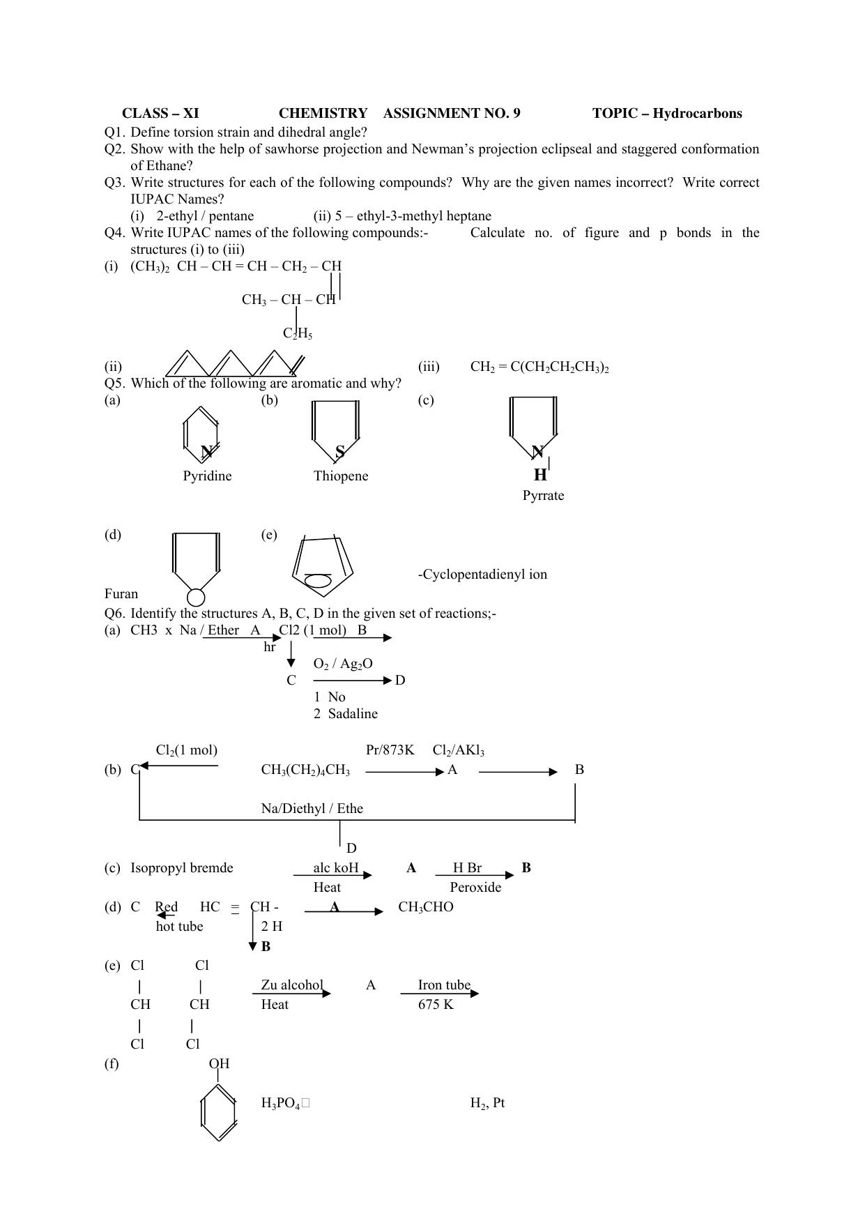 CBSE Worksheets for Class 11 Chemistry Assignment 10 - Page 1