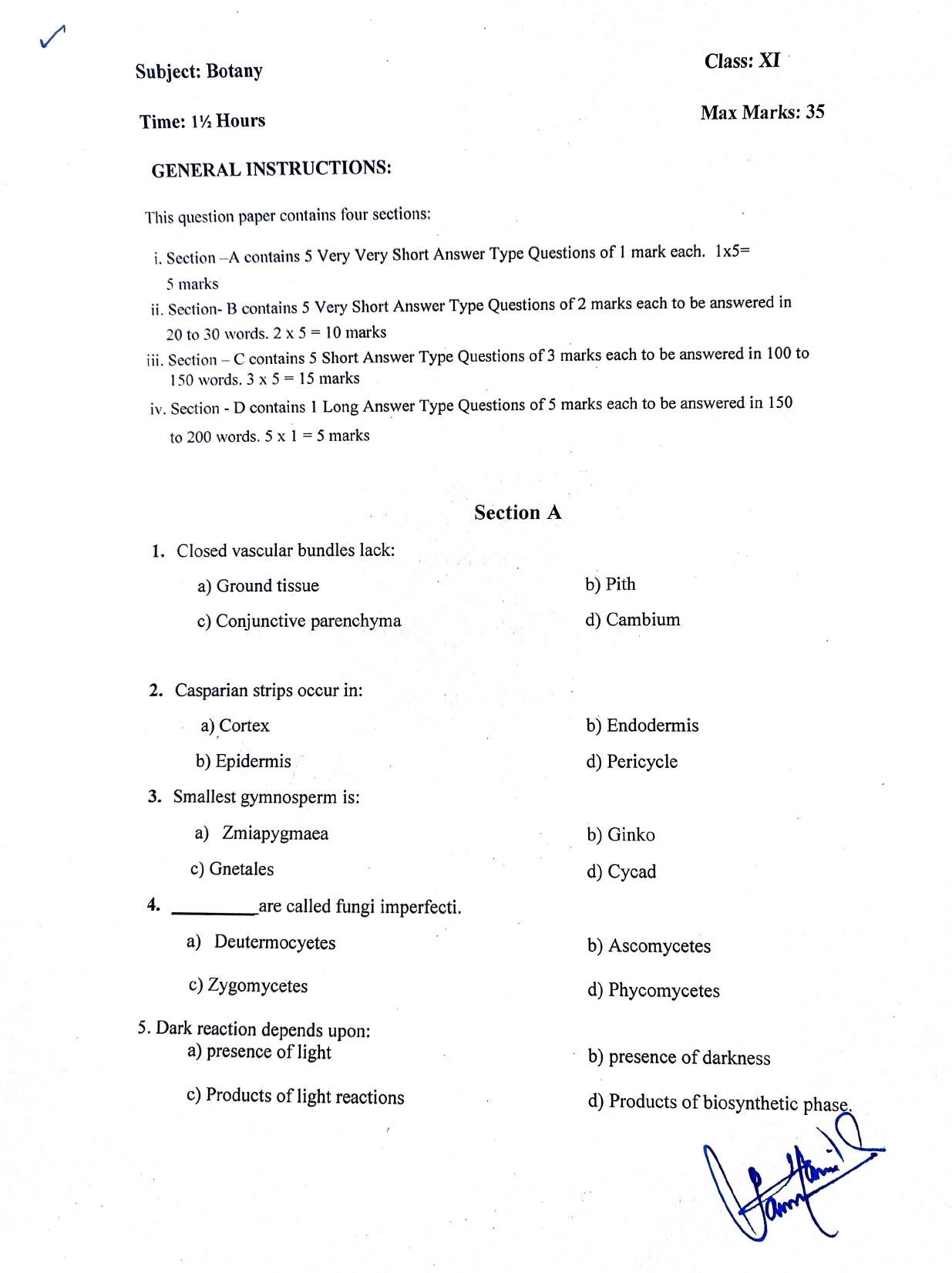 JKBOSE Class 11 Botany Model Question Paper - IndCareer Docs