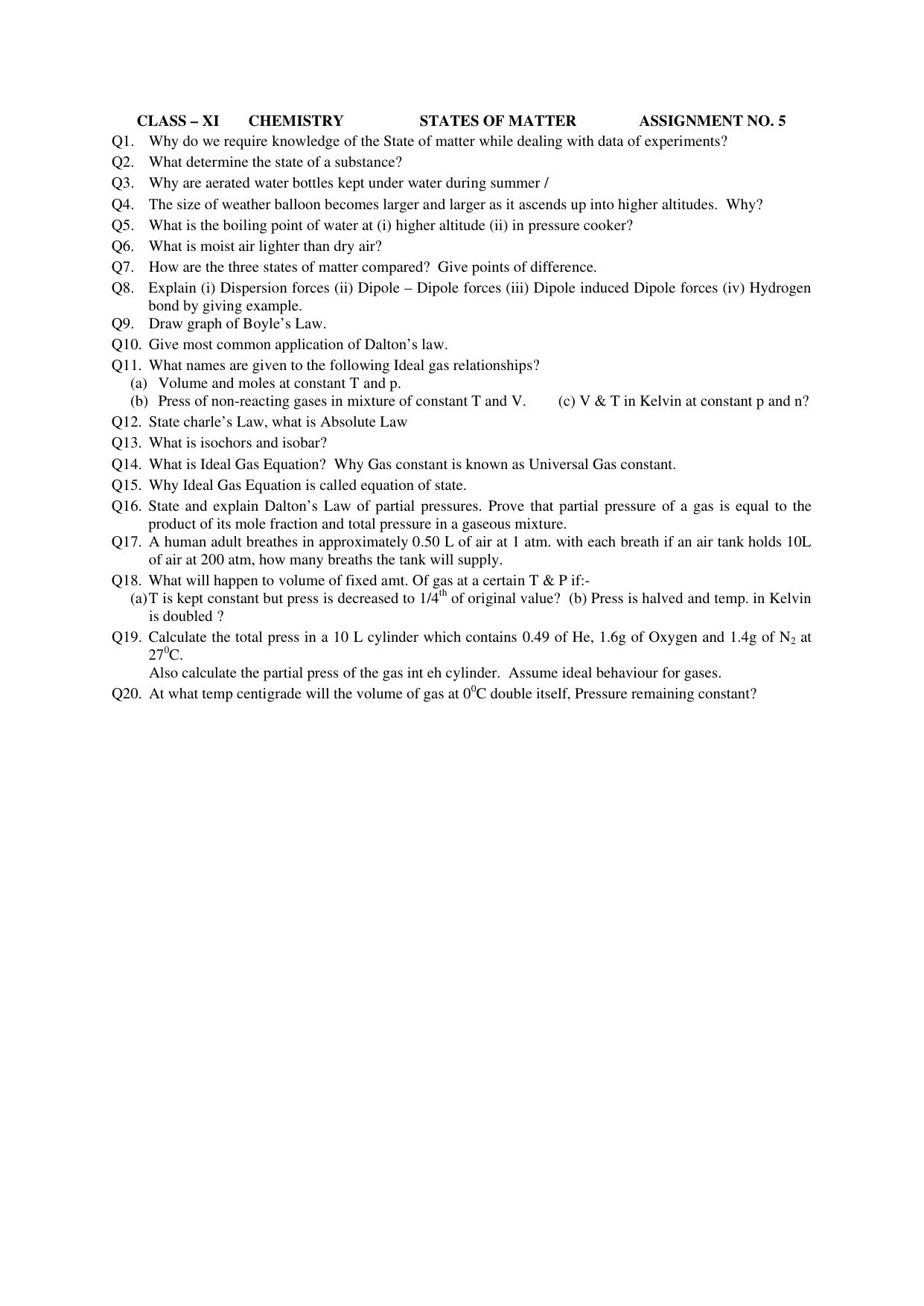 CBSE Worksheets for Class 11 Chemistry Assignment 6 - Page 1