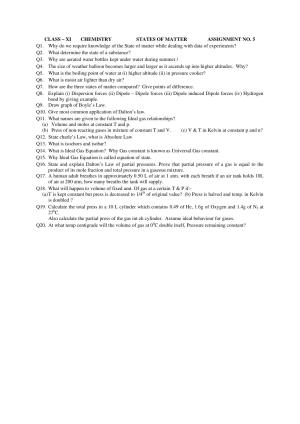 CBSE Worksheets for Class 11 Chemistry Assignment 6
