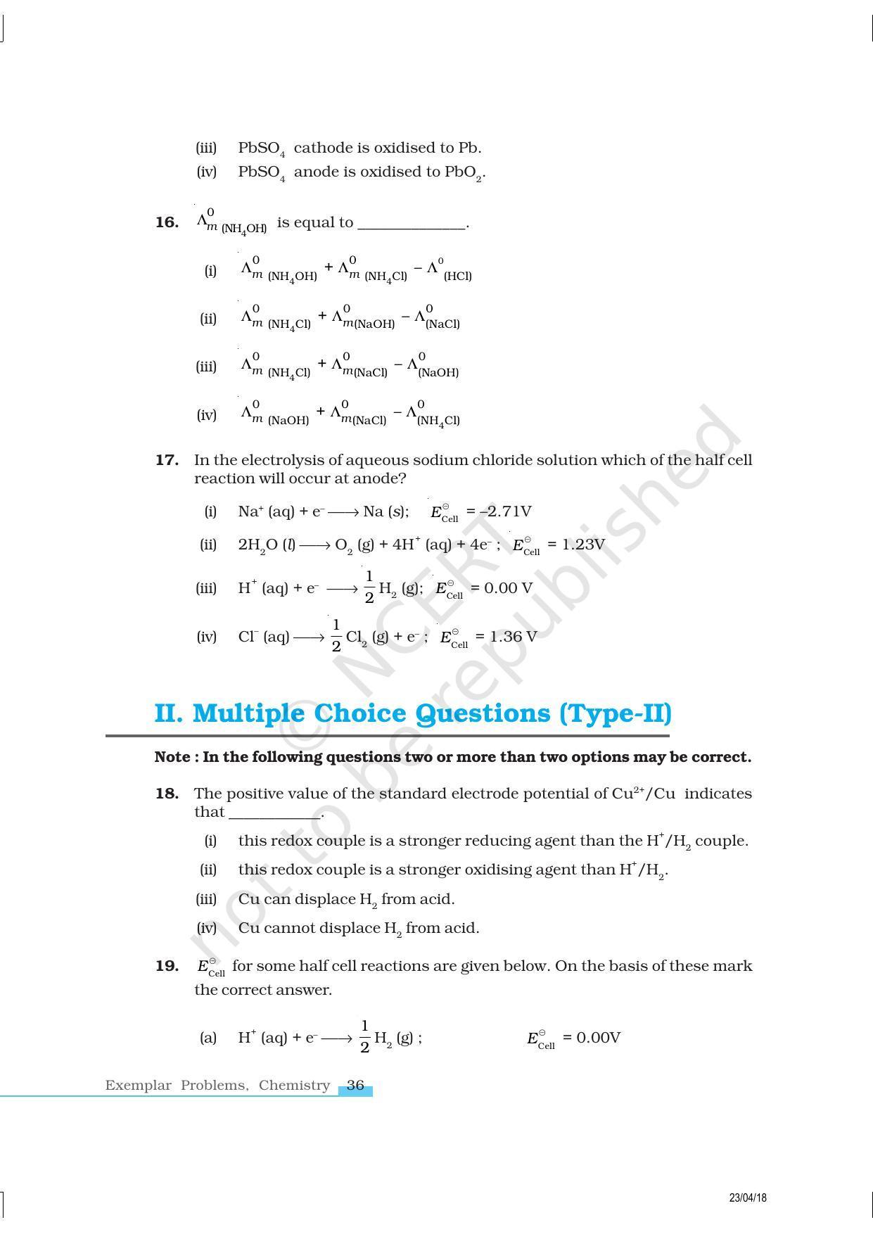 NCERT Exemplar Book For Class 12 Chemistry Chapter 3 Electrochemistry