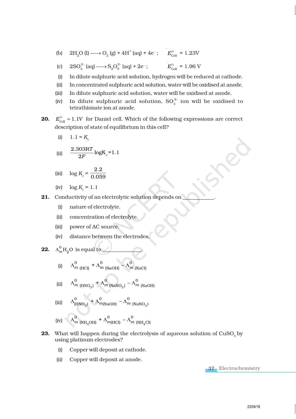 NCERT Exemplar Book For Class 12 Chemistry Chapter 3 Electrochemistry