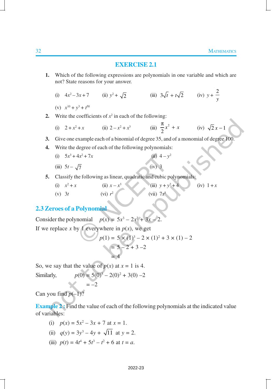 NCERT Book for Class 9 Maths Chapter 2 Polynomials - Page 5