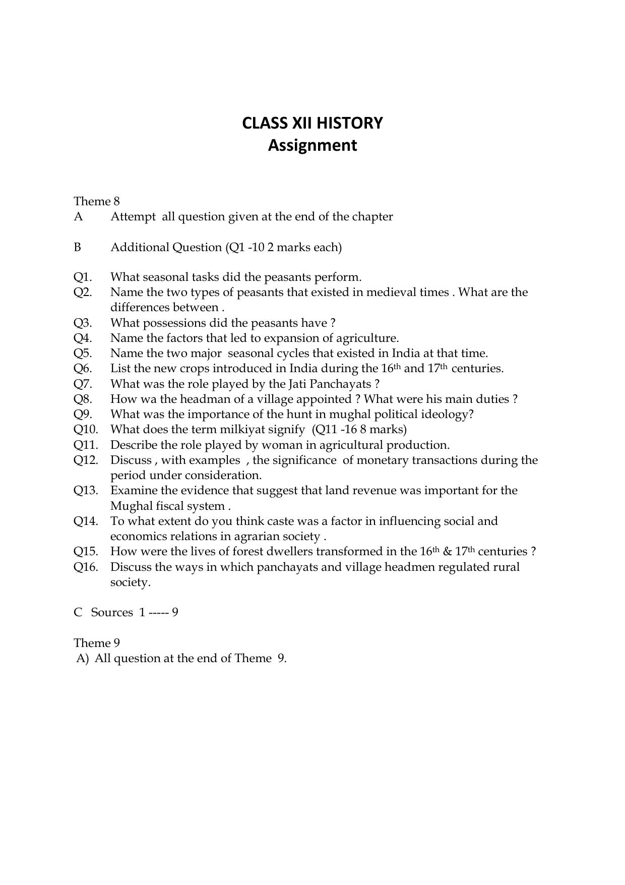 CBSE Class 12 History Revision Sheet – 1 - Page 1