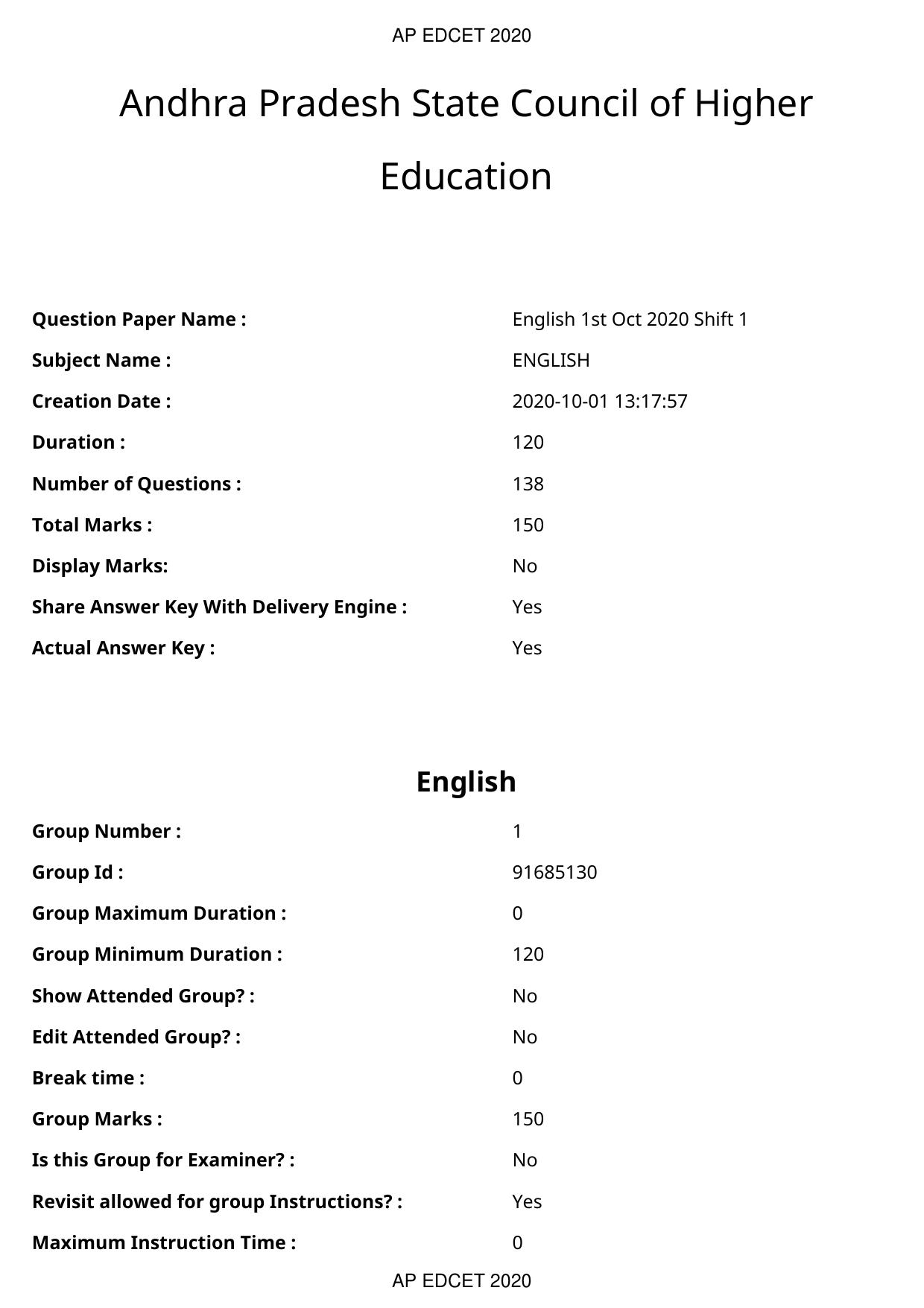 AP EDCET 2020 English Question Paper - Page 1