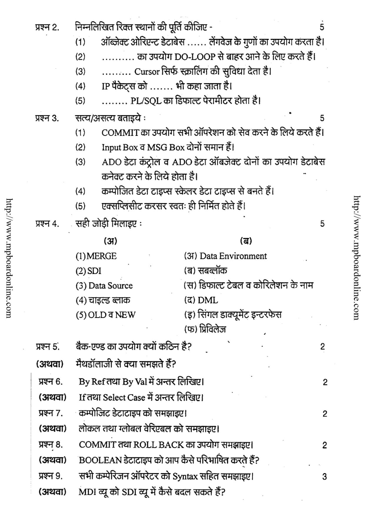 MP Board Class 12 Informatics Practices 2018 Question Paper - Page 2