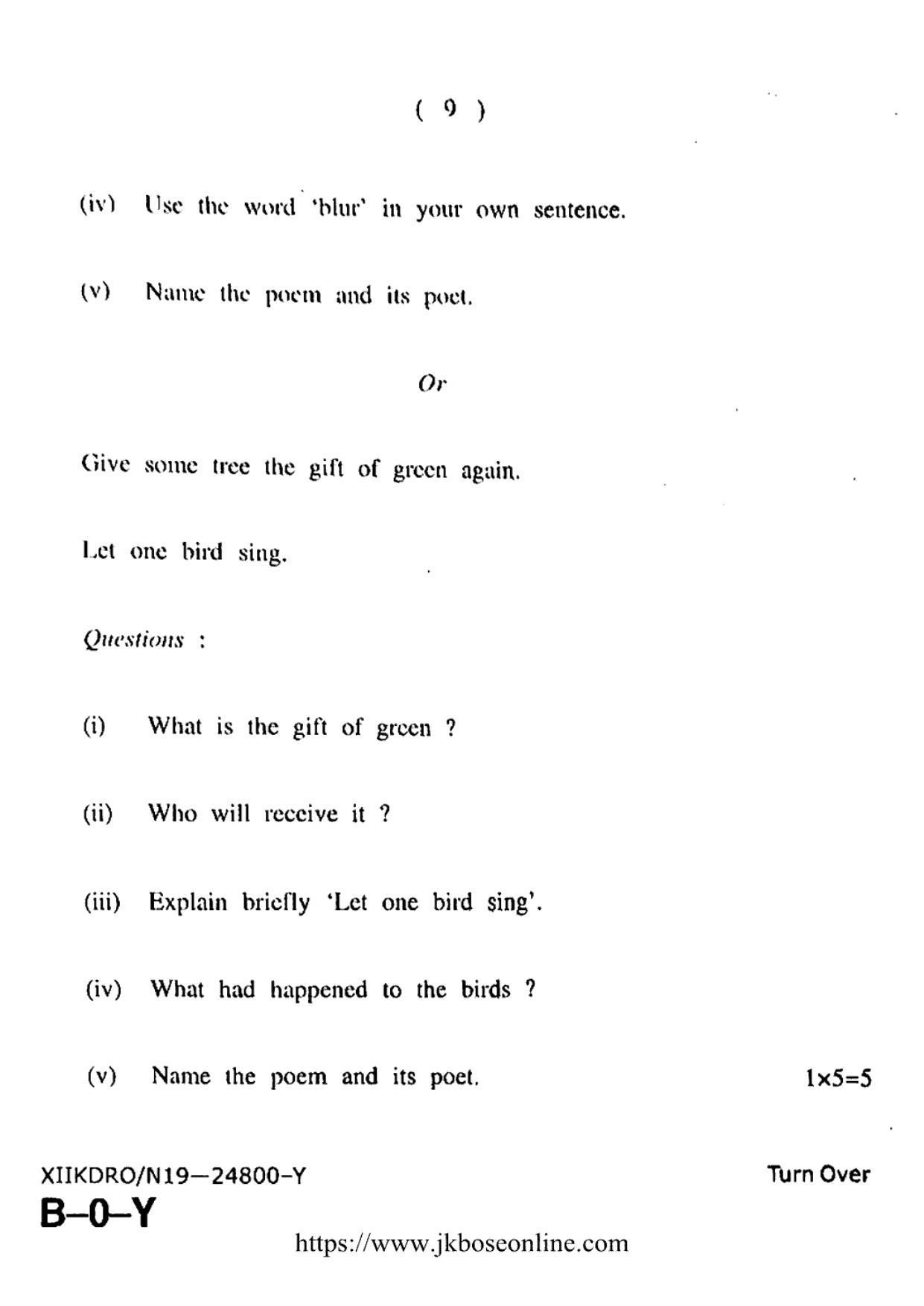 JKBOSE Class 12 English 24800-Y Question Papers 2019 - Page 9