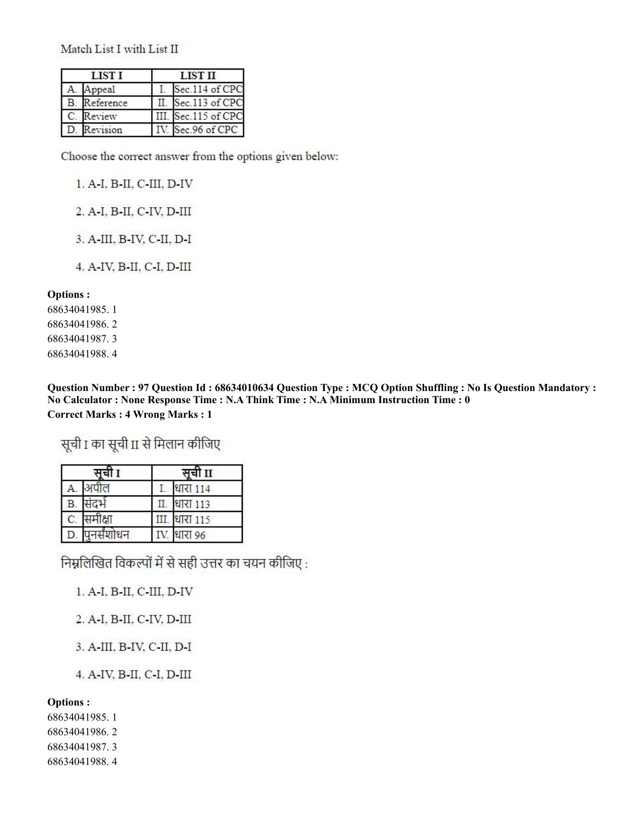 CUET PG 2023:COQP14 – LLM (Hindi)-Shift 1 (09-06-2023) Question Paper - Page 94