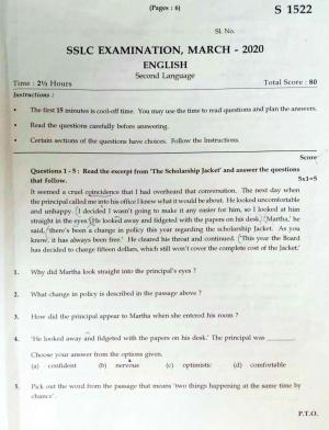 Kerala SSLC 2020 English Question Paper