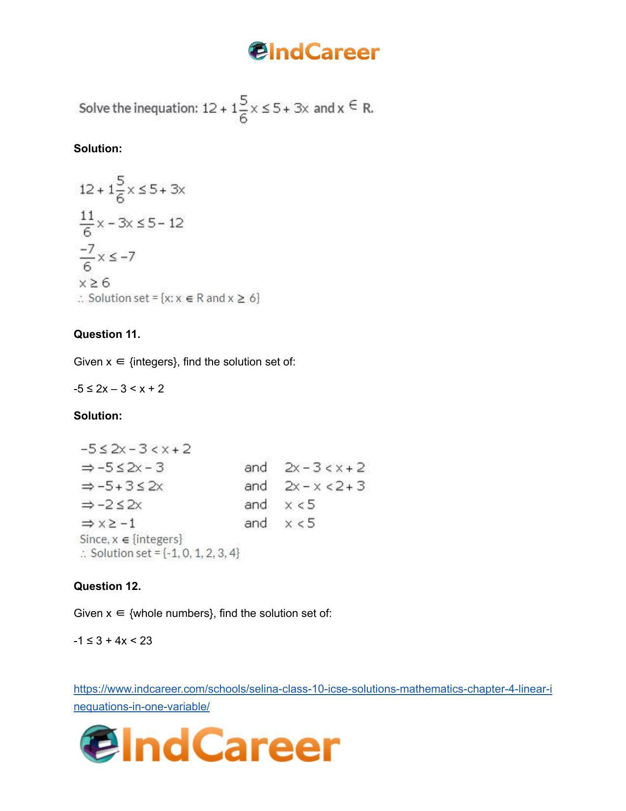 Selina Class 10 Icse Solutions Mathematics Chapter 4 Linear Inequations In One Variable 9164