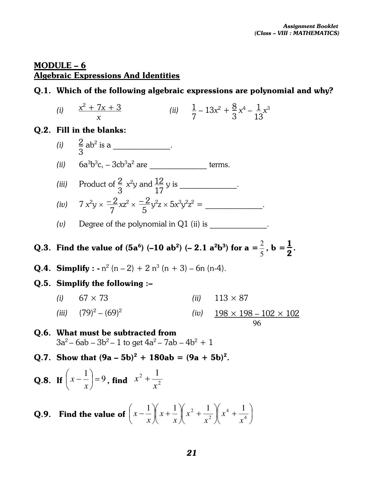 CBSE Worksheets for Class 8 Mathematics Assignment 13 - Page 11