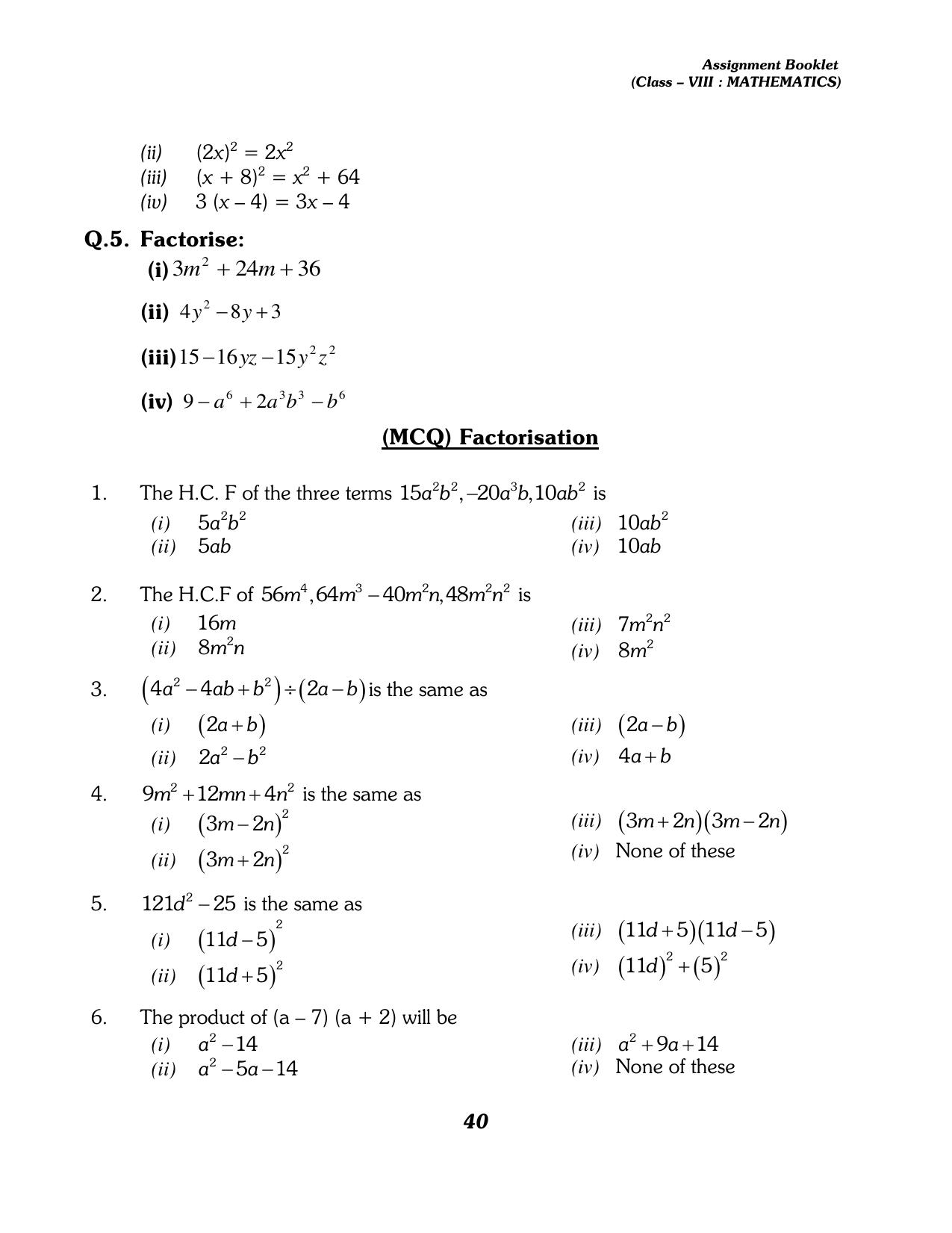 CBSE Worksheets for Class 8 Mathematics Assignment 13 - Page 30