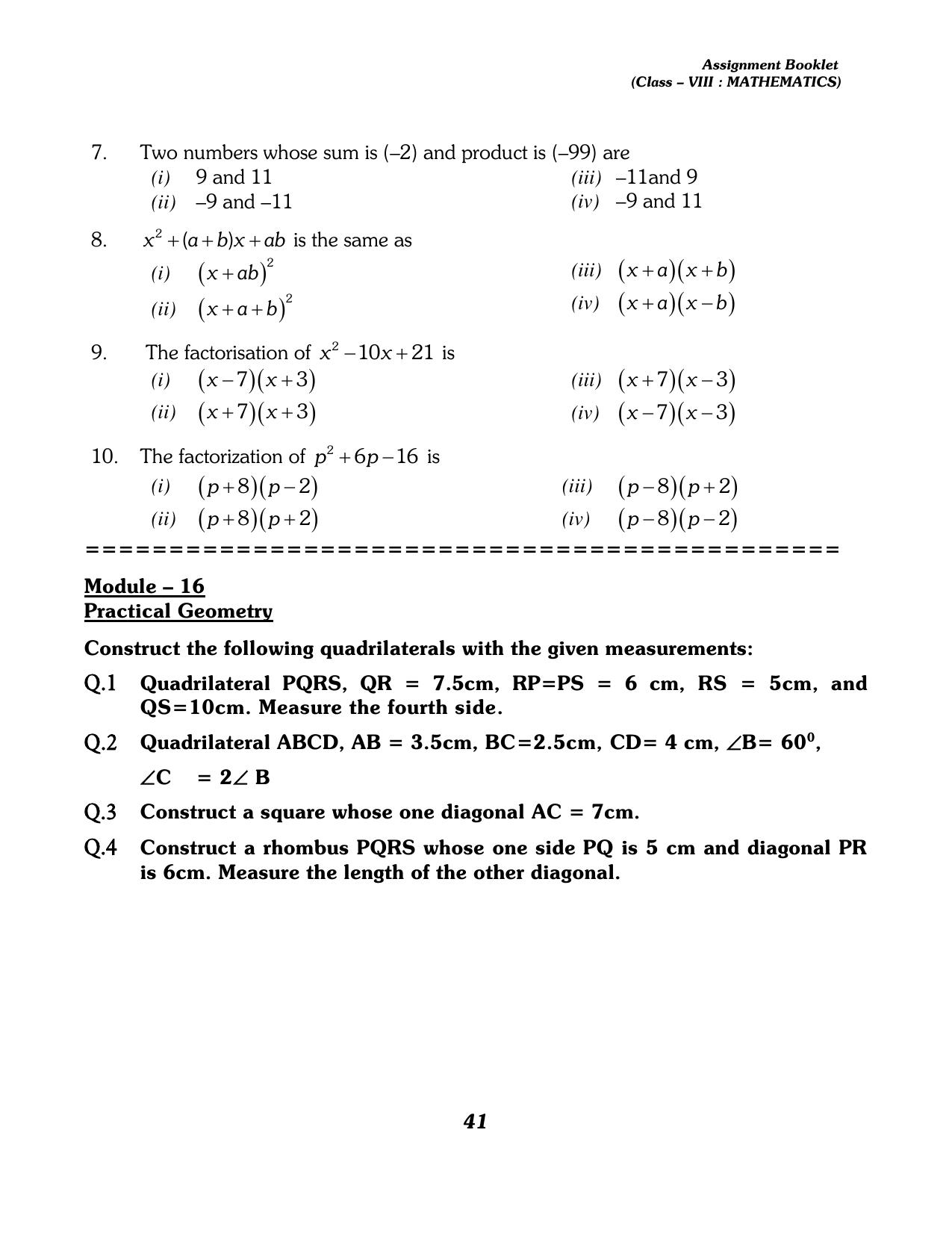 CBSE Worksheets for Class 8 Mathematics Assignment 13 - Page 31