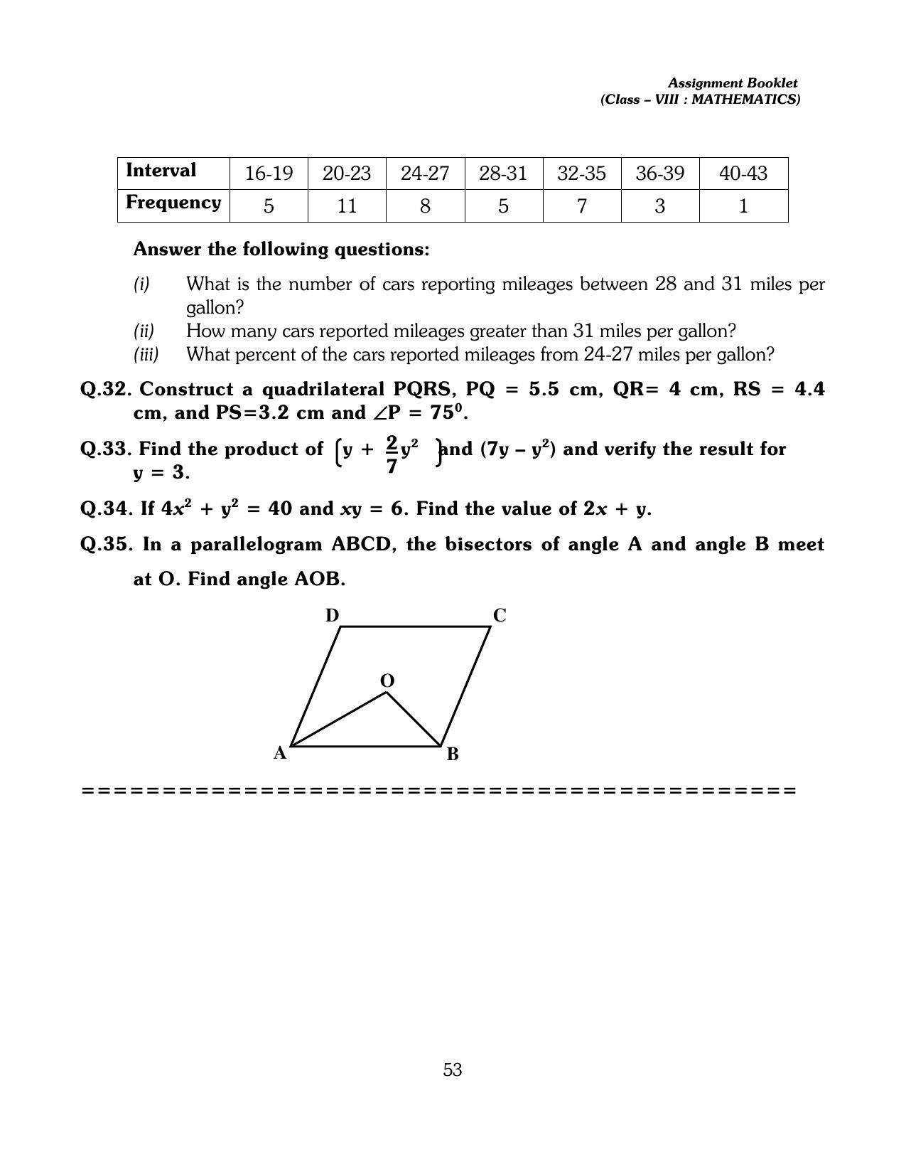 CBSE Worksheets for Class 8 Mathematics Assignment 13 - Page 43