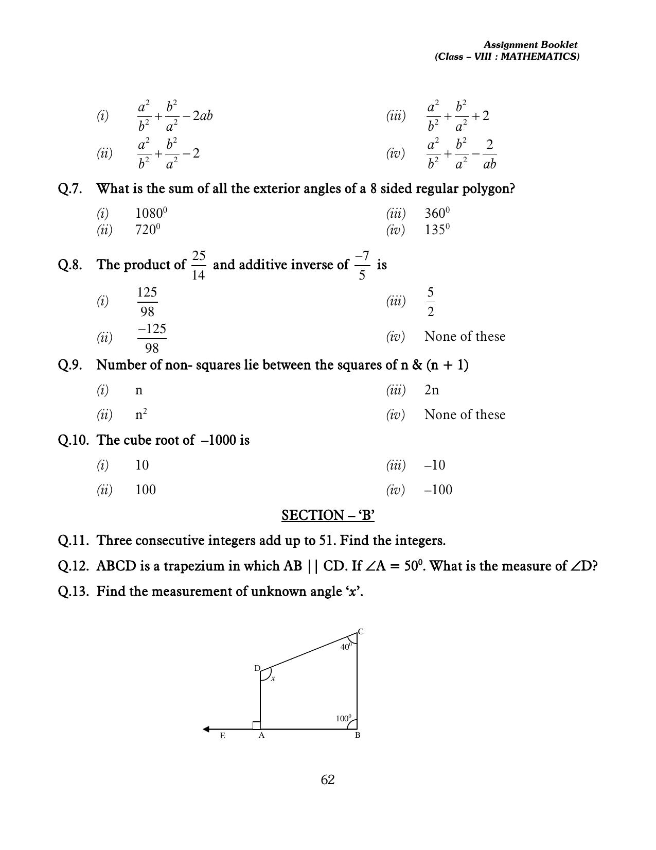 CBSE Worksheets for Class 8 Mathematics Assignment 13 - Page 52