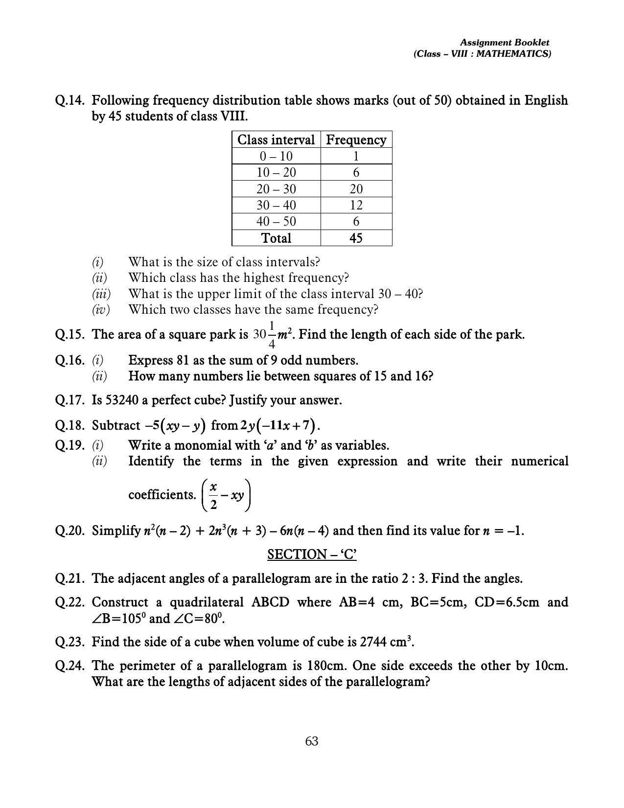 CBSE Worksheets for Class 8 Mathematics Assignment 13 - Page 53