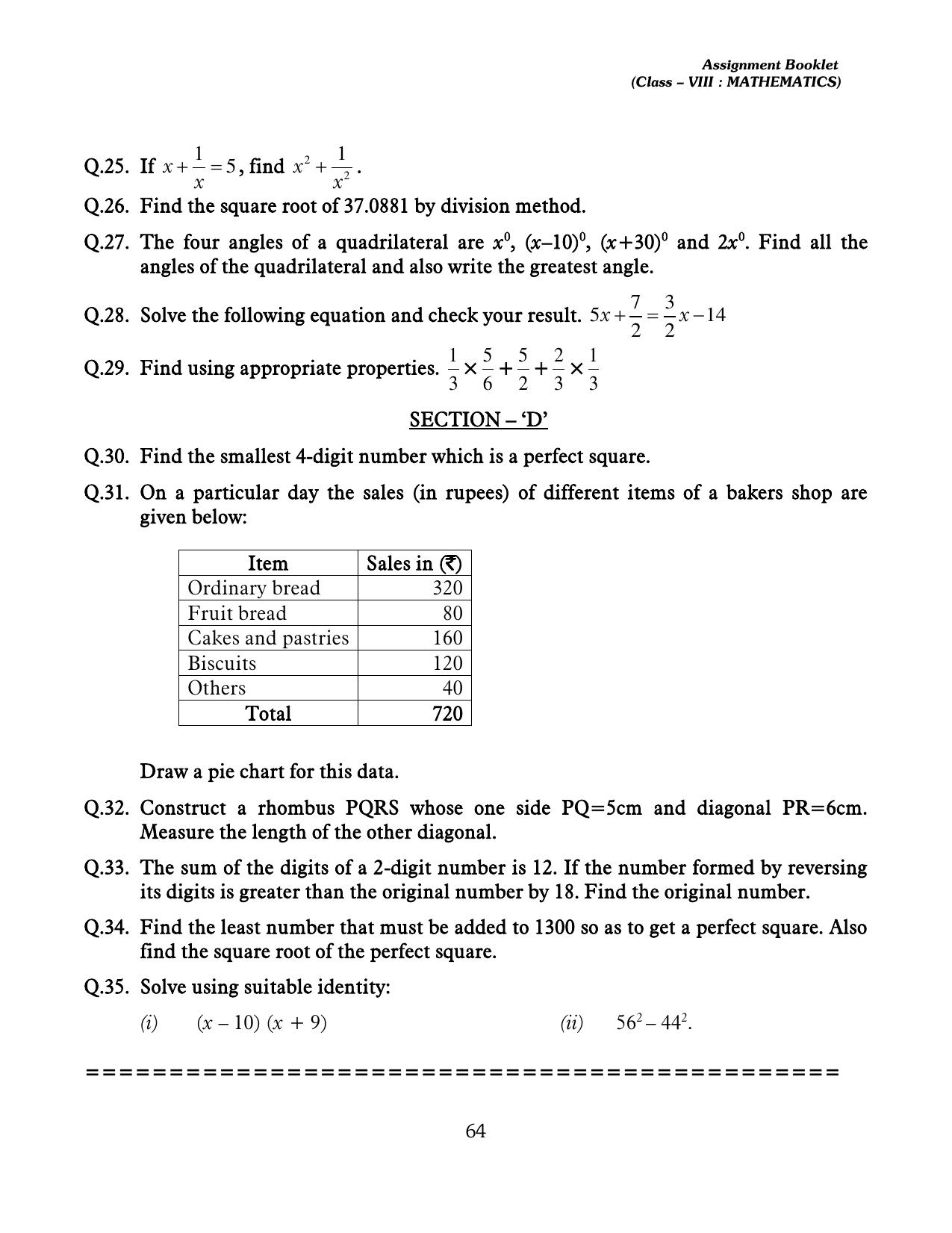 CBSE Worksheets for Class 8 Mathematics Assignment 13 - Page 54