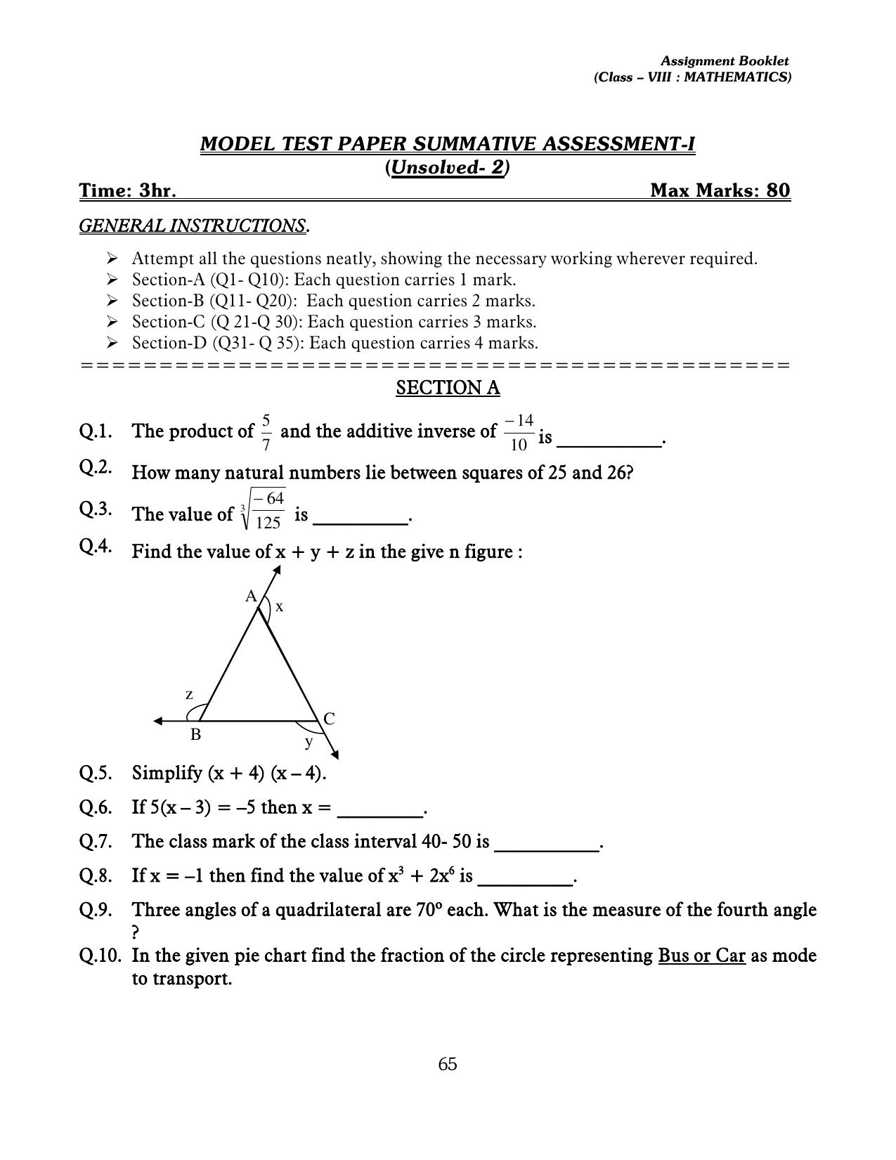 CBSE Worksheets for Class 8 Mathematics Assignment 13 - Page 55