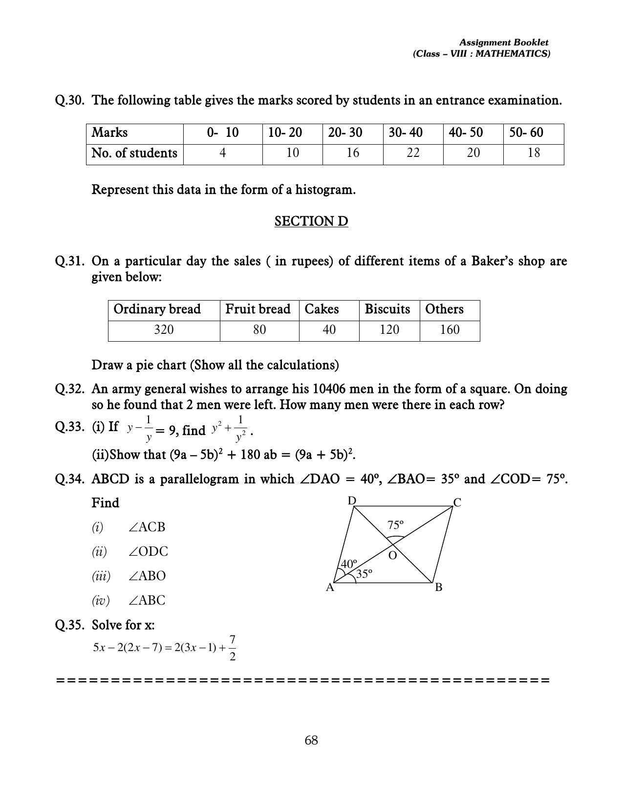 CBSE Worksheets for Class 8 Mathematics Assignment 13 - Page 58