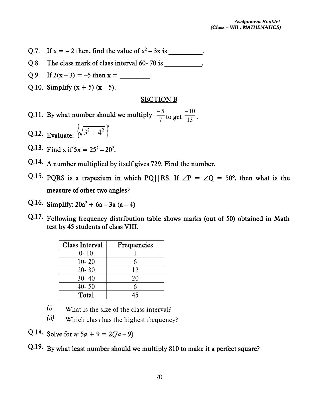 CBSE Worksheets for Class 8 Mathematics Assignment 13 - Page 60