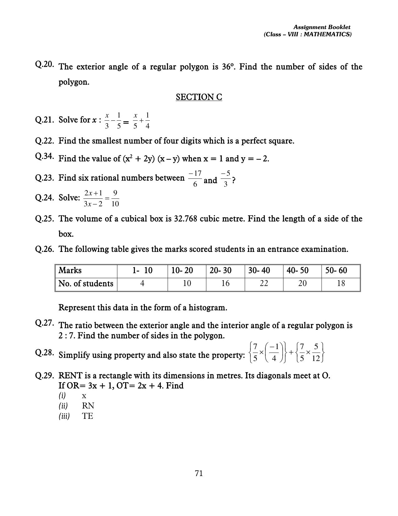 CBSE Worksheets for Class 8 Mathematics Assignment 13 - Page 61