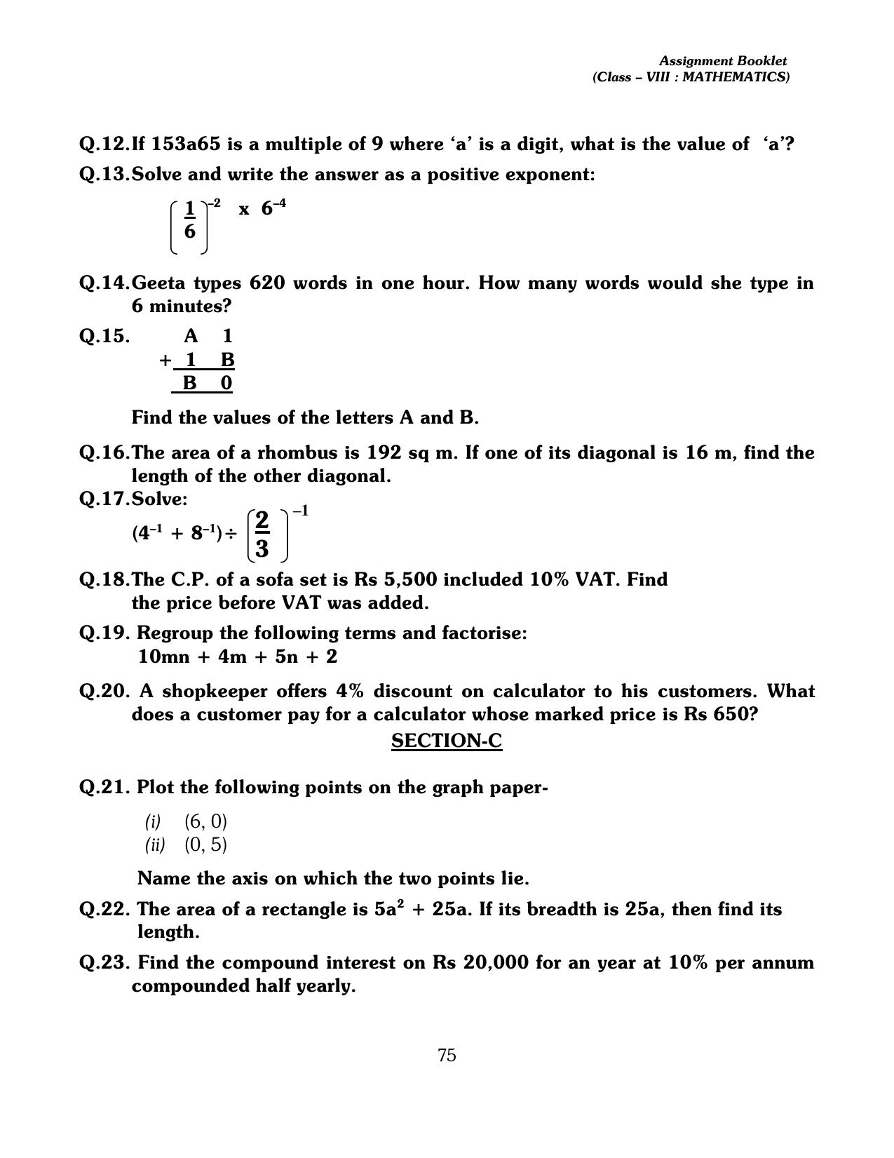 CBSE Worksheets for Class 8 Mathematics Assignment 13 - Page 65