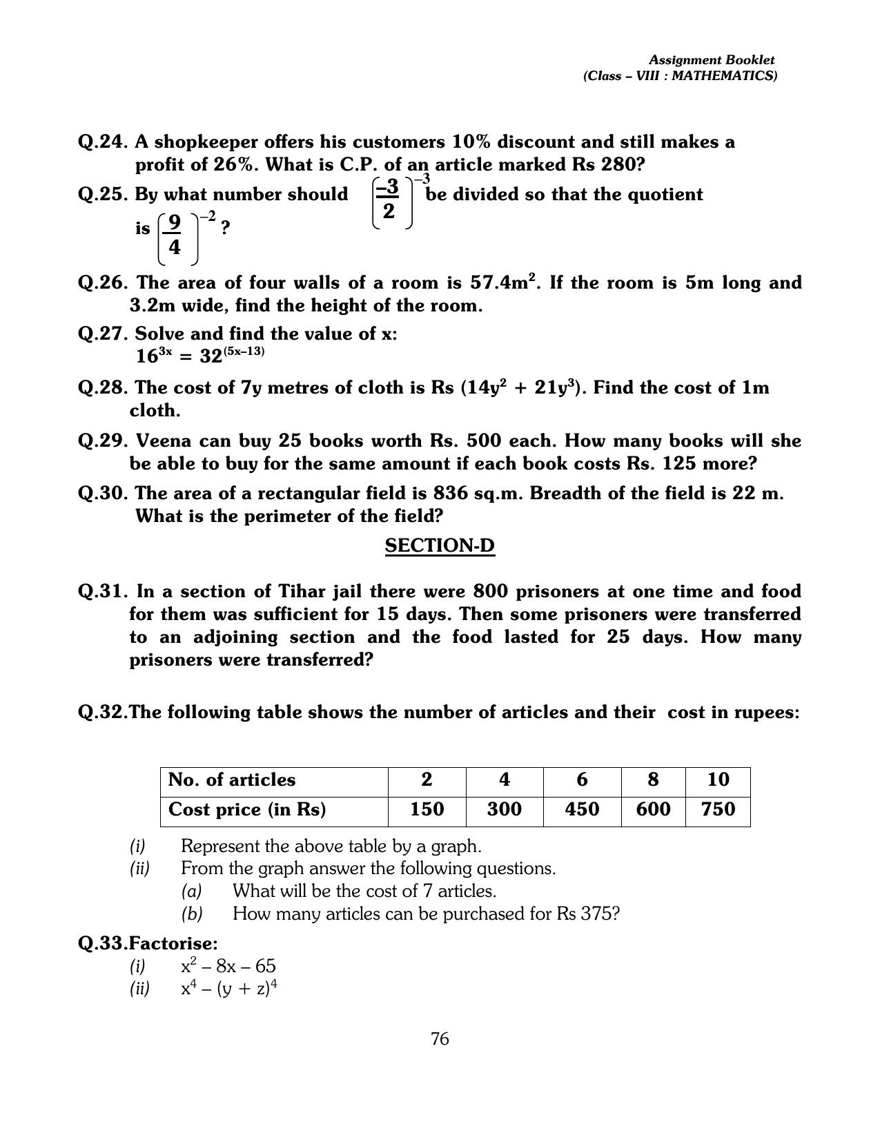 CBSE Worksheets for Class 8 Mathematics Assignment 13 - Page 66