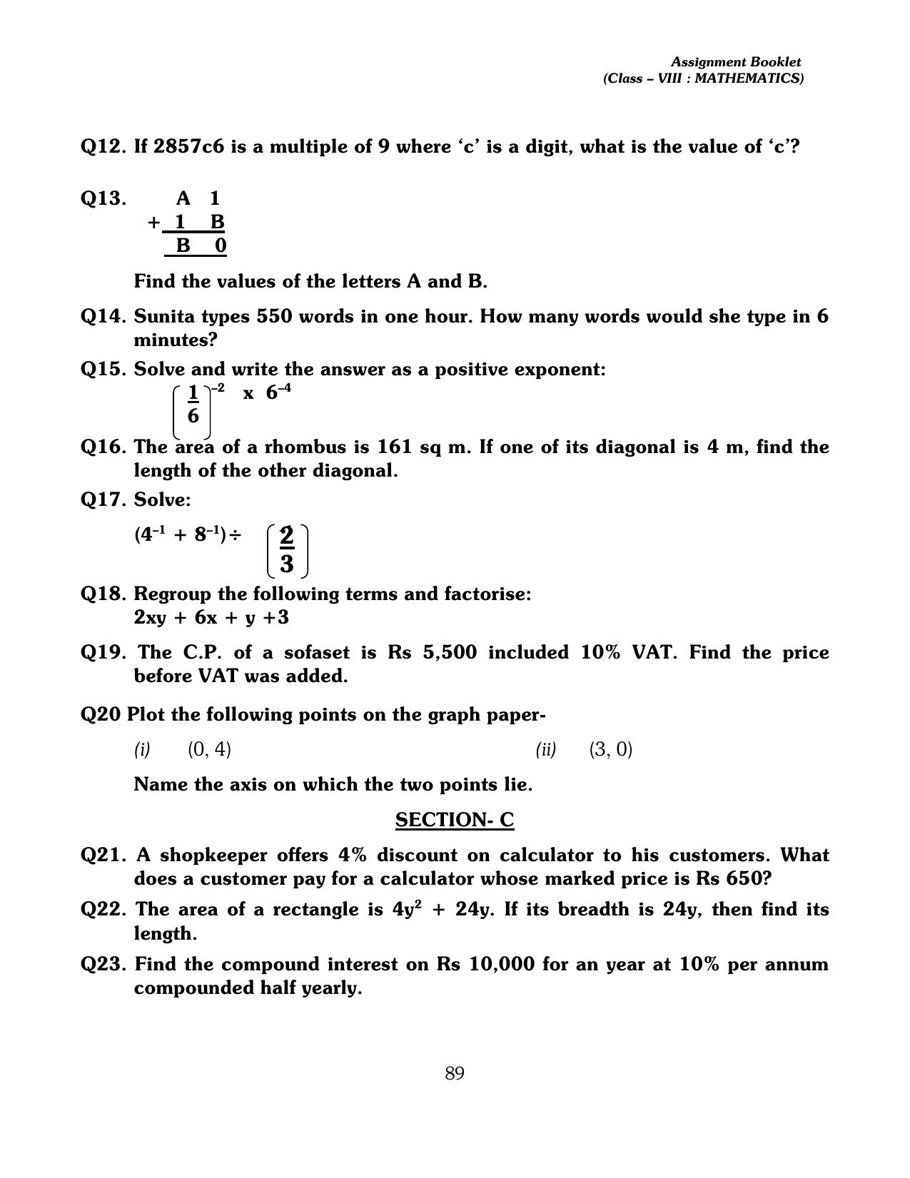 CBSE Worksheets for Class 8 Mathematics Assignment 13 - Page 79
